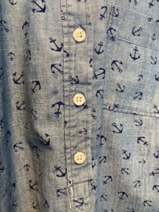 J.Crew Nautical Anchor Chambray Denim Popover Shirt - Blue - Size Small - Picture 5 of 9